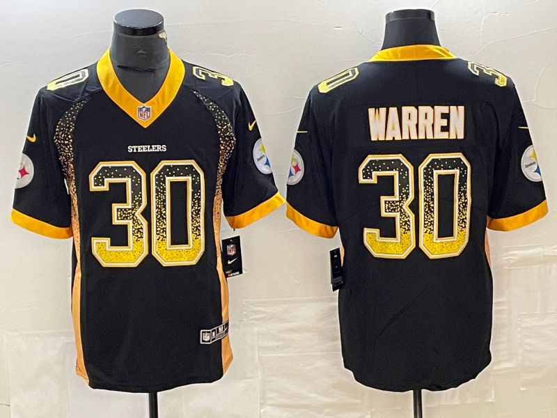 Men Pittsburgh Steelers 30 Warren Black Nike Drift Fashion Color Rush Limited NFL Jersey